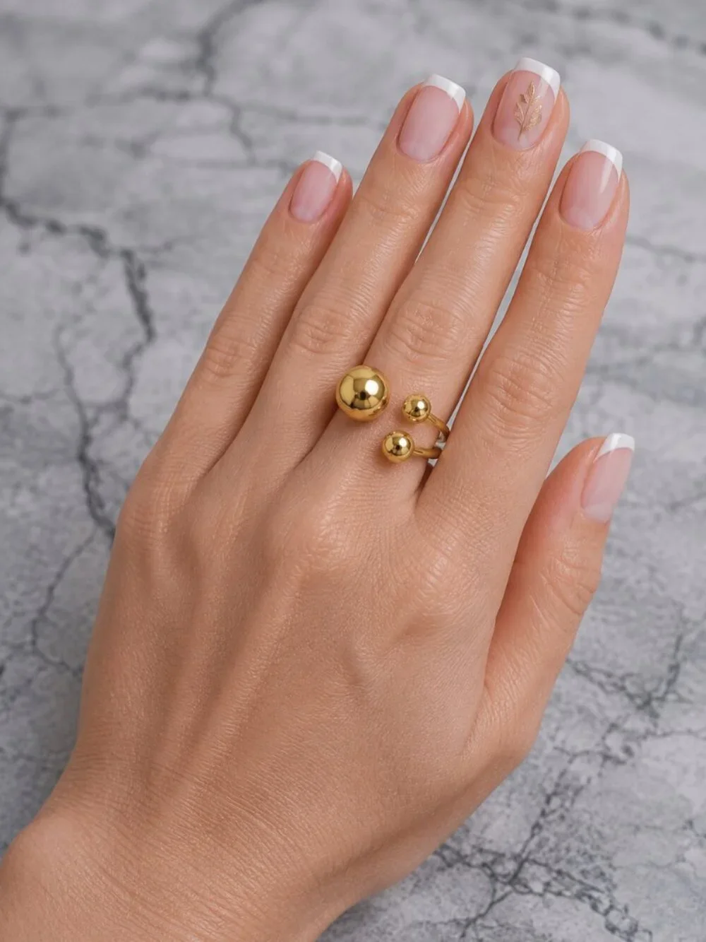 18K Gold Plated Stainless Steel Triple Ball Sphere Open Wrap Ring Minimalist 6